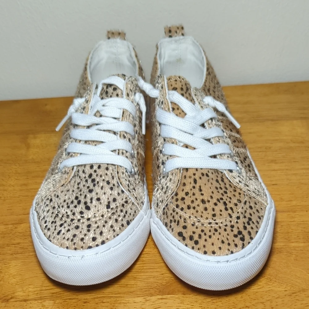 Jellypop Kory Leopard Pony Skin Sneakers Tan + Black + White Women's Size 7.5